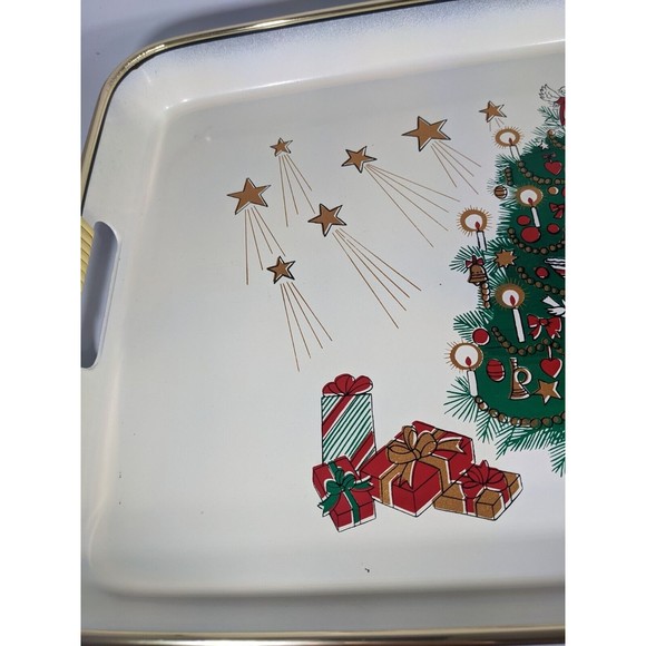 VTG 3 Pc Lacquered Merry Christmas Nesting Trays Hand Decorated w/ box Japan - Picture 10 of 16